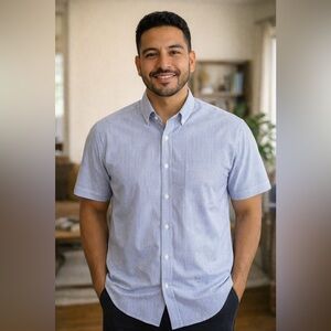 croft & barrow Light Blue and White Striped Short-Sleeve Button-Down Shirt